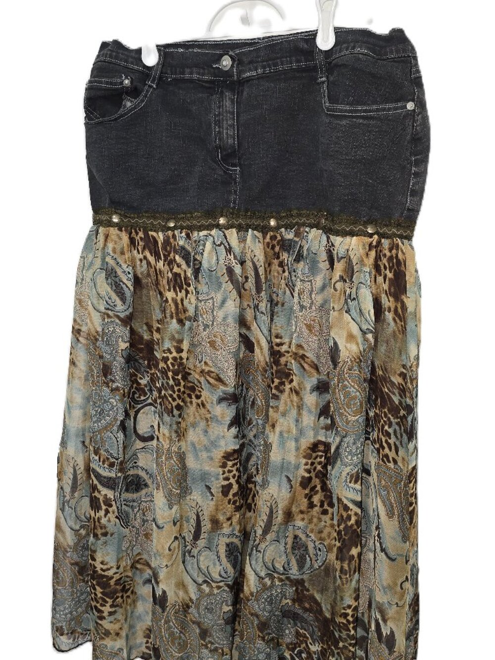 Panitti Denim Chiffon Maxi Skirt Stretch Bohemian Y2K Size Large